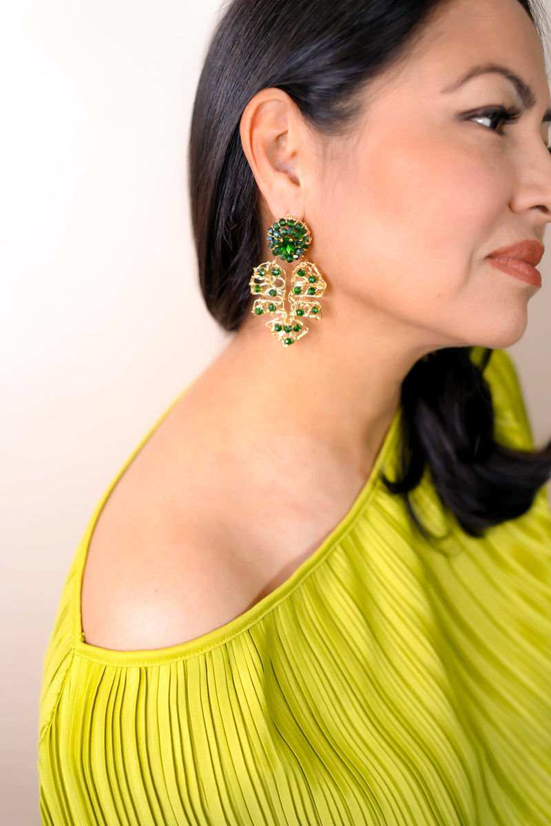 Chloe Emerald Leaf Earrings