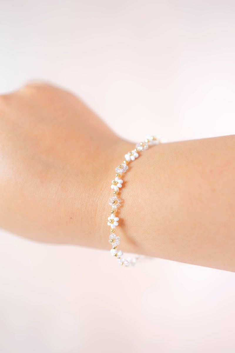 Spanish Flower Bracelet - White & Clear