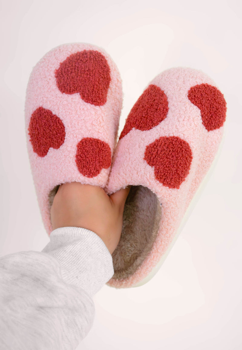 All Over Hearts Slippers - Pink/Red