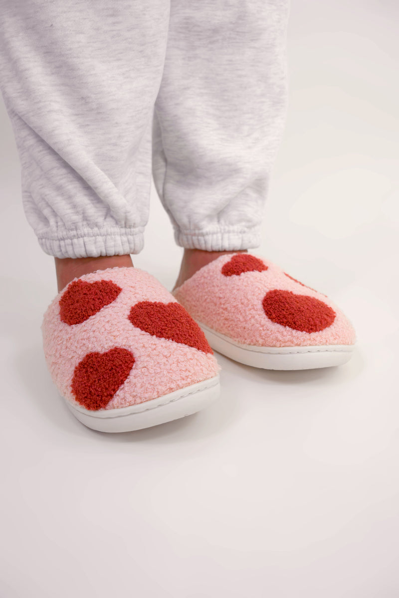 All Over Hearts Slippers - Pink/Red