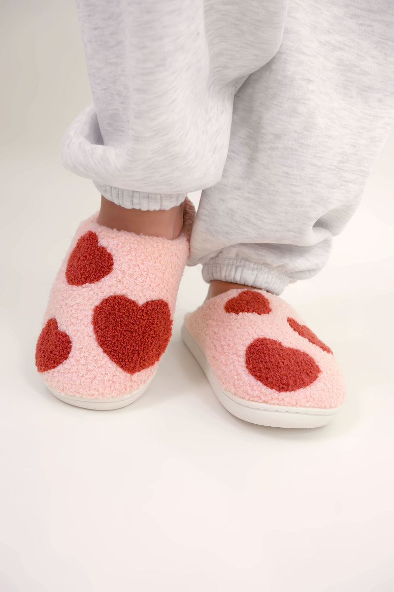 All Over Hearts Slippers - Pink/Red