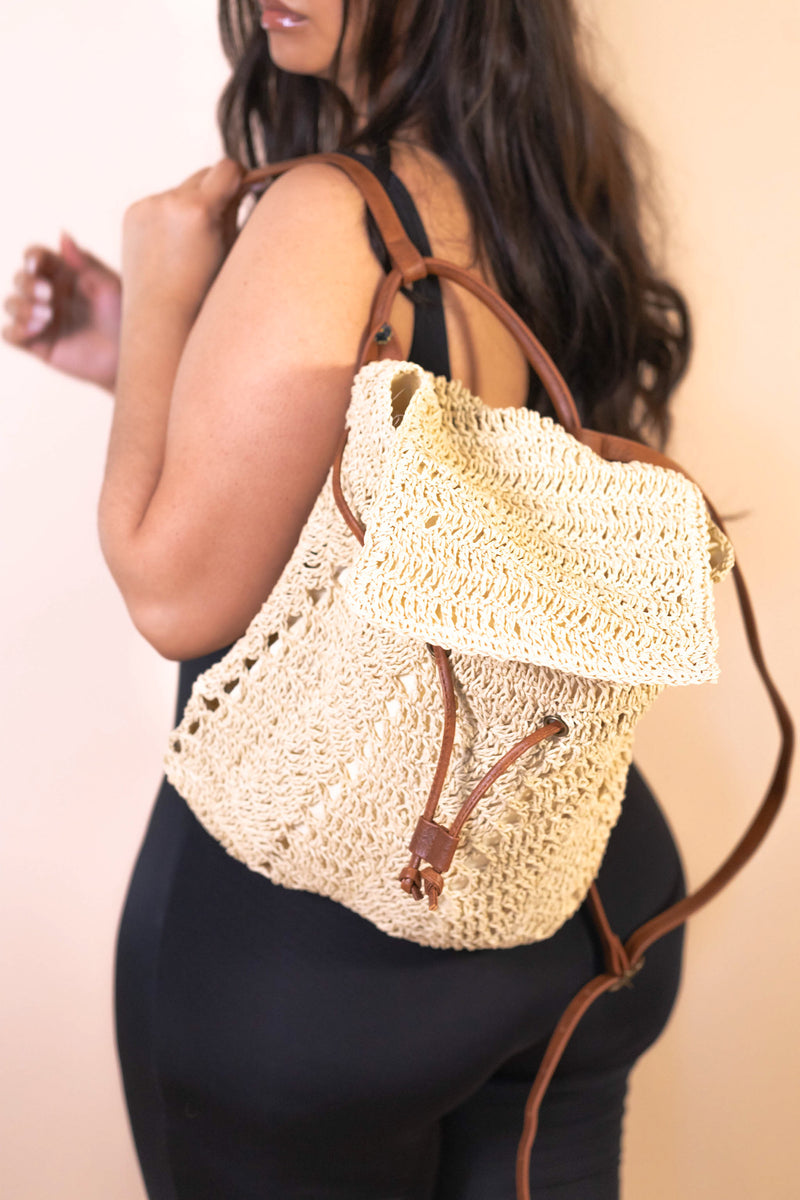 Woven Straw Backpack - Straw