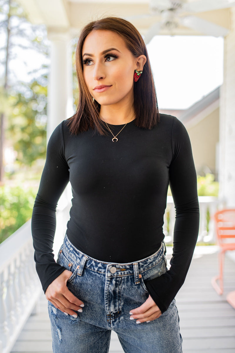 Layered With Happiness Long Sleeve Crop Top - Black
