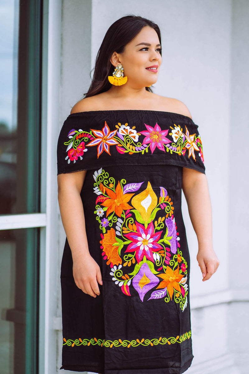 Caminos De Michoacn Embroidered Dress - Black Andream Boutique Caminos De Michoacn Embroidered Dress - Black Andream Boutique