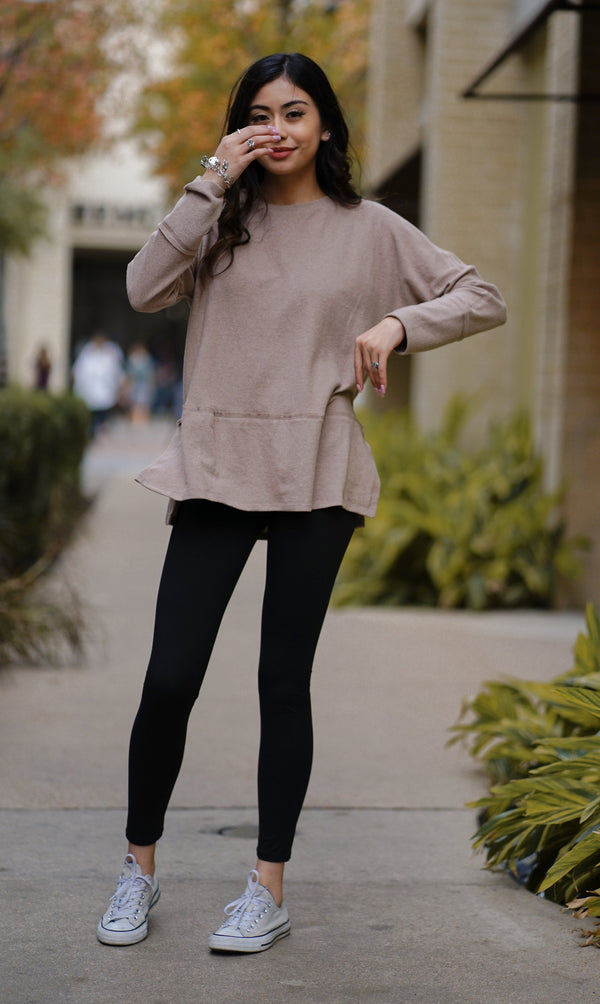 By The Bay Taupe Waffle Top