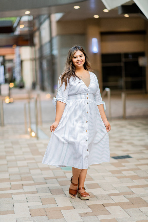Sweet Sunday Dress - White Stripe