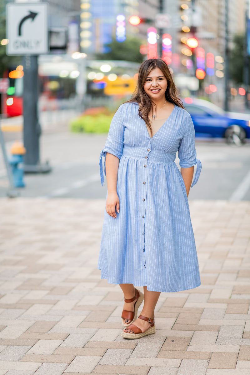 Sweet Sunday Dress - Blue Stripe