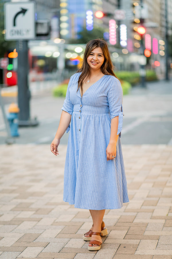 Sweet Sunday Dress - Blue Stripe