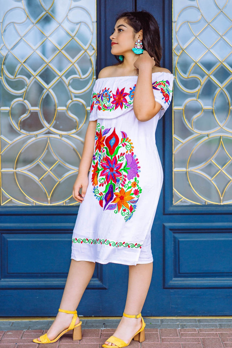 Al Otro Lado Del Puente Embroidered Dress - White