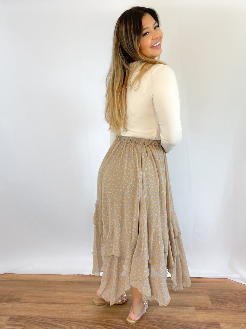 Garden Paradise Taupe Floral Skirt
