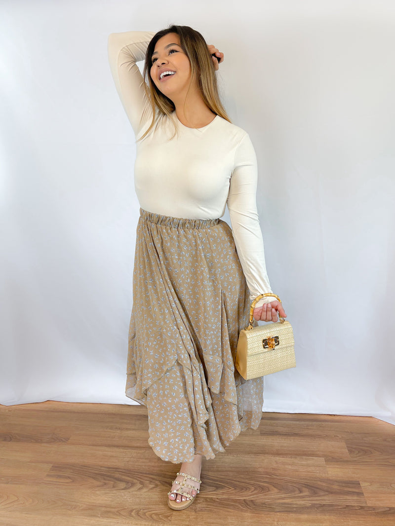 Garden Paradise Taupe Floral Skirt