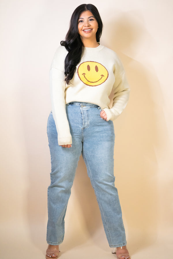 Smiley Face Sweater - Beige