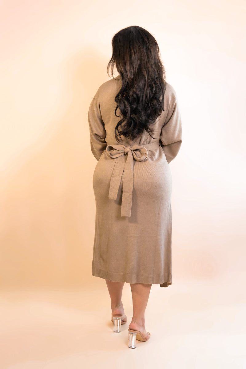 Roslyn Sweater Wrap Midi Dress - Mocha